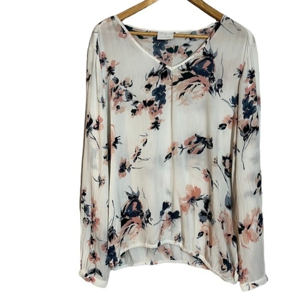 KAFFE long sleeved v neck peach floral blouse size 38